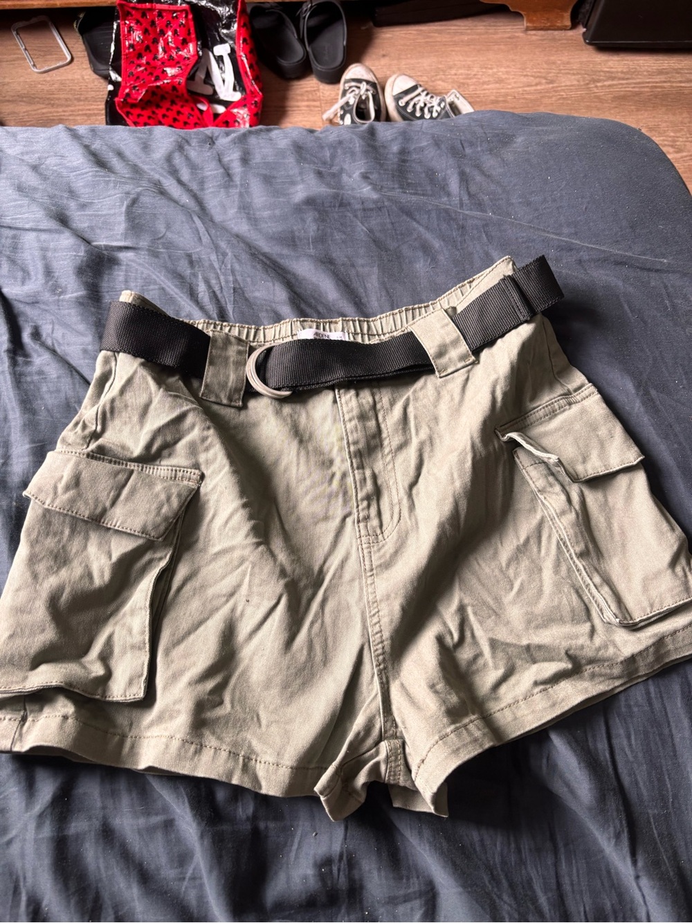 Ardene Olive Green Cargo Shorts with Black Web Belt
